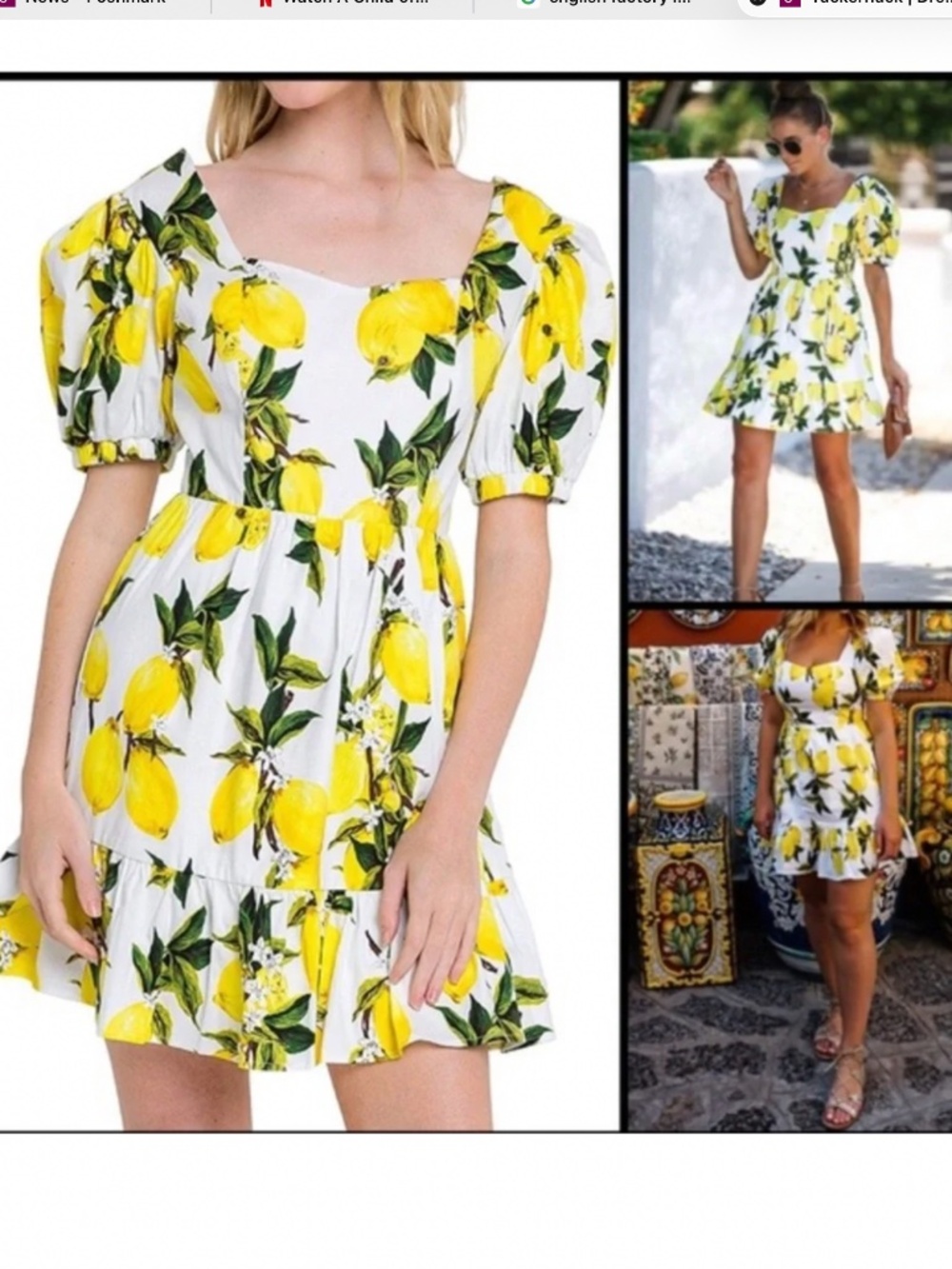 English Factory Lemon Puff Sleeve Mini Dress
